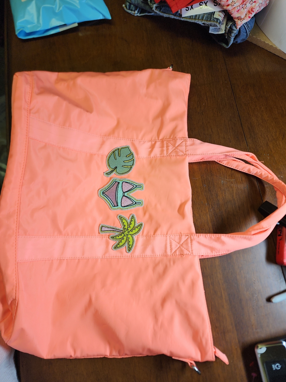 Chenille Tropical Travel Bag Peach With Long Strap